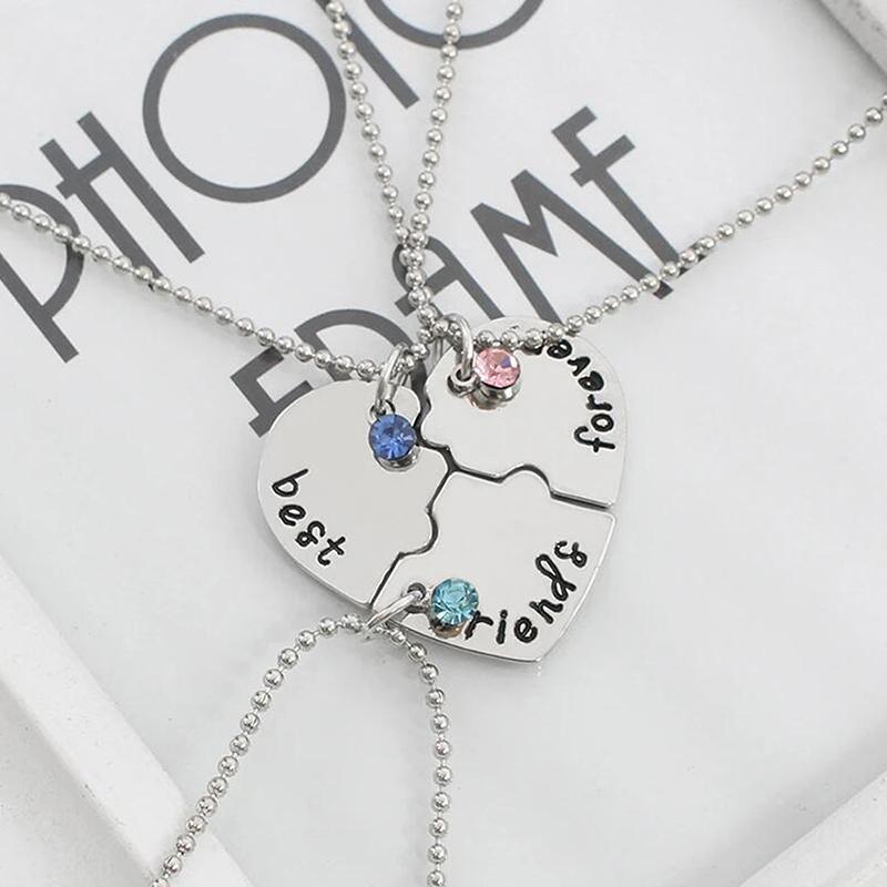 3Pcs/Set Heart Spliced Pendant Necklace Best Friend Bff Friendship Couple Necklace  Jewelry