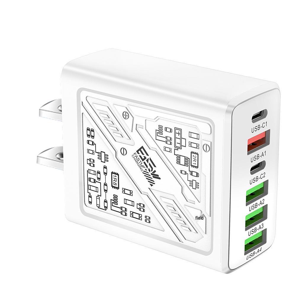 Chargeur de téléphone multiport: 2 ports USB Type-C PD + 4 ports USB, Chargeur de voyage 3,1 A