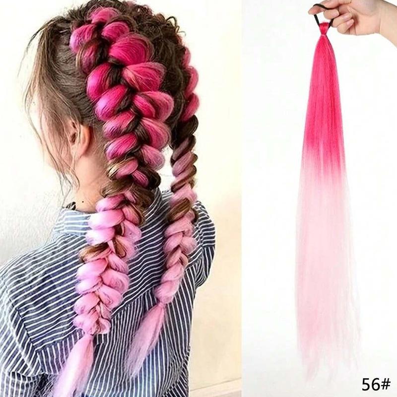 Colorful Elastic Hair Ties Braid Ponytail Hair Extensions for Women
