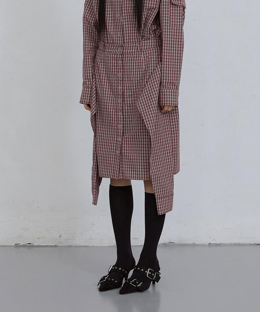 Uusoo Check Wrap Skirt_ Burgundy Check