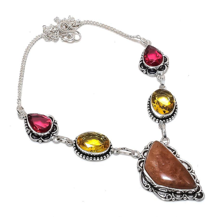 

Натуральный оранжевый авантюрин, цитрин, ювелирное изделие из стерлингового серебра 925 пробы, колье 18 U9T98