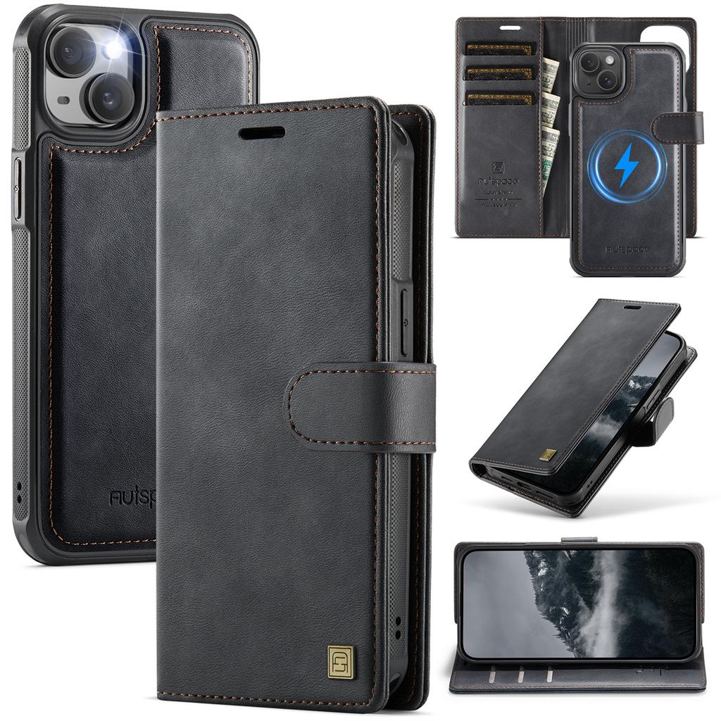 2-in-1 Magnetic Detachable Wallet Case for iPhone 15/15 Pro/15 Pro Max/15 Plus - PU Leather, Card Slots, MagSafe Charging, 360° Protection & Kickstand