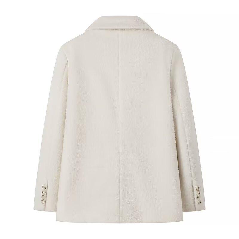 2024 Rose Pink Long-Haired Suit Jacket: European American Women's Street Fashion