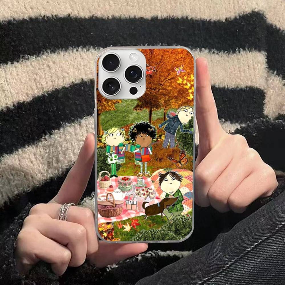 Charlie And Lola Anime Phone Case For iPhone 17 16 15 14 13 Pro Max 11 12 Plus Silvery Satin Silicone Back Case
