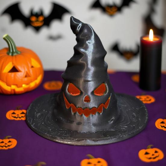 Halloween Witch Hat Tealight Holder Spooky Plastic Carved Witch Hat Candle Holder for Indoor Home Table Shelf Halloween Decor