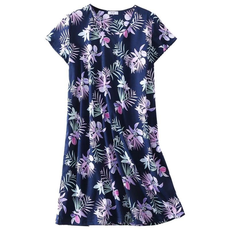 Women Round Neck Short Sleeve Casual Nightdress Printed Loungewear
