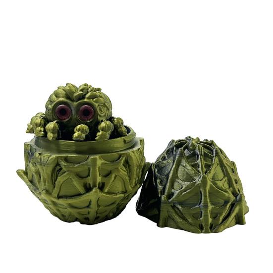 Halloween 3D Printed Spider Egg Figurine Movable Joints Spider Figure Fidget Toy Spider Egg with Articulated Spider Inside Decoration Ornament