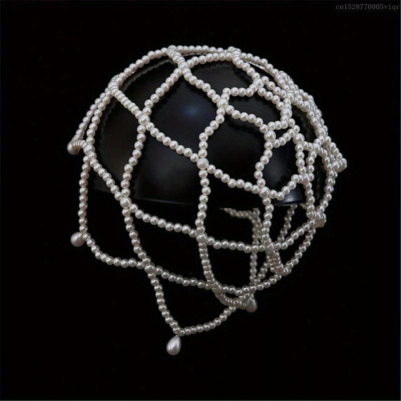 Stylish Pearls Weave Hat Bride and Bridesmaids Headpiece Fashion Wedding for Bride and Bridesmaids F0S4