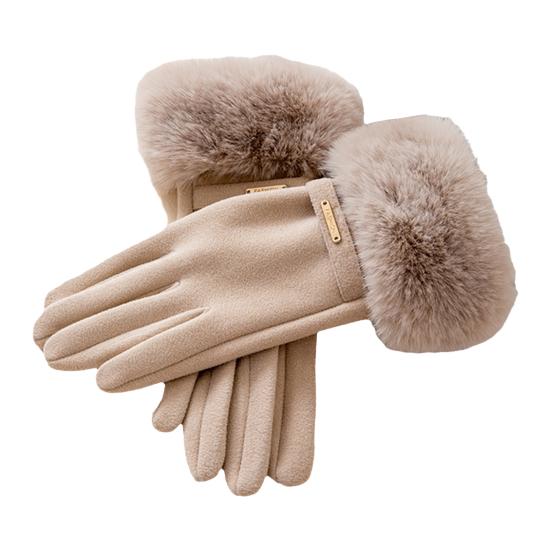 Women Thermal Gloves Warm Winter Gloves with Furry Cuffs Windproof Driving Cycling Skiing Touchscreen Gloves for
