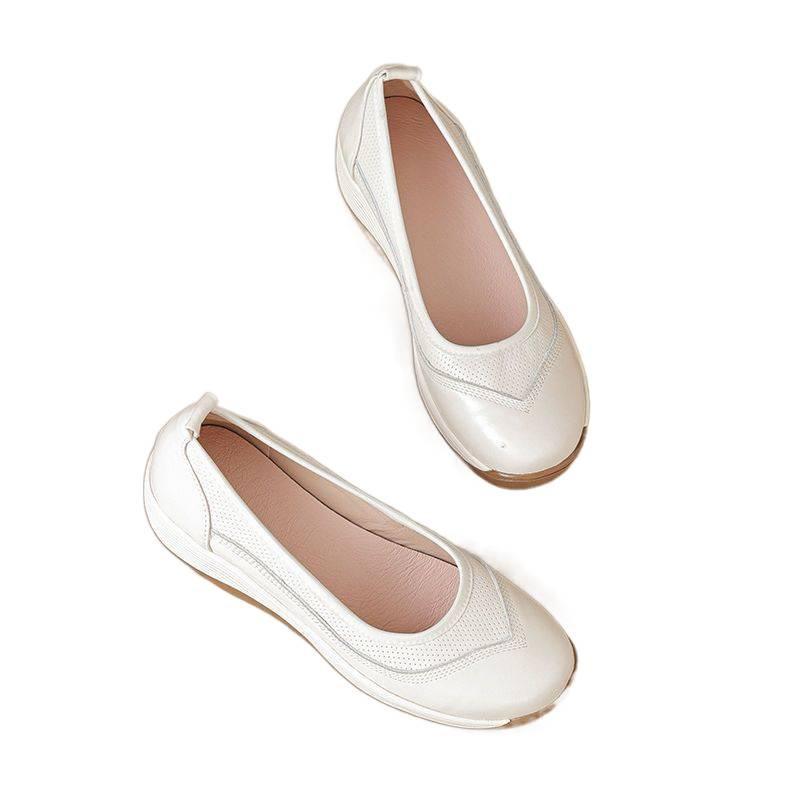 [Full Leather Inside and Outside] Soft Sole Comfortable Mother 2025 New Leather Breathable Casual Shallow Mouth Women's Single Shoes Lazy Shoes