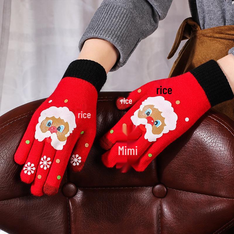 Gants d'hiver en laine à écran tactile dessin animé pour enfants et hommes - Conception à cinq doigts résistante au froid