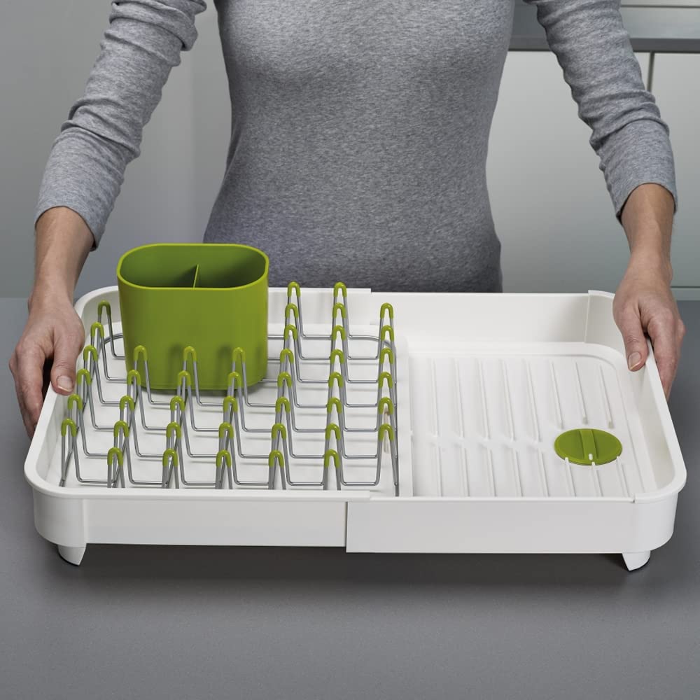Joseph Joseph Extend Telescopic Drainer Drying Rack for Sinks with Removable Cutlery Holder and Swivel Drainer Spout Off 85071 - - White/Green