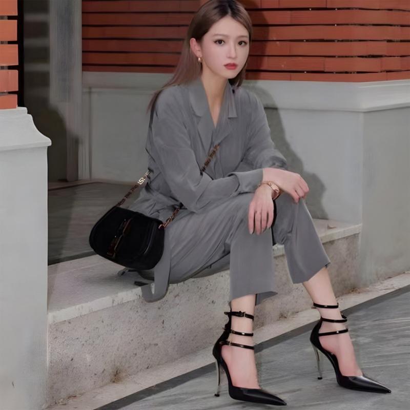 Móda Vysoké podpatky Jaro Nové Špičaté Mělké Ústa Prázdné Jedno Slovo Spona Kovový Podpatek Černé Jednoduché Boty