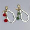 Trendy Pearls Chain and Rose Keychain with Alloy Clasp Rustproof Key Holder Resin Flower Keyring Elegant Bag Charm
