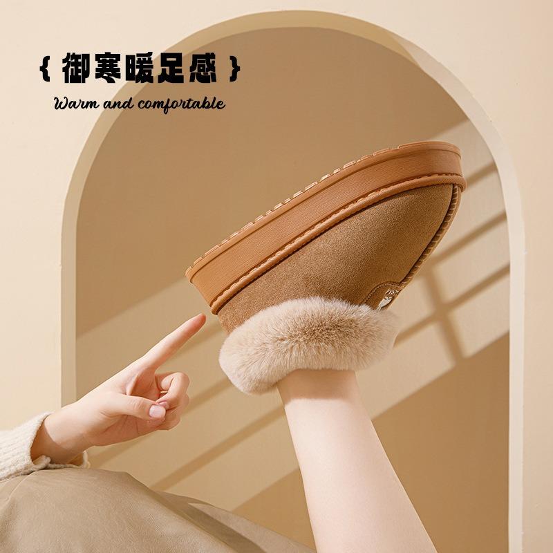 Bag heel cotton slippers women wear high-top velvet snow boots in winter, fur integrated warm home cotton shoes