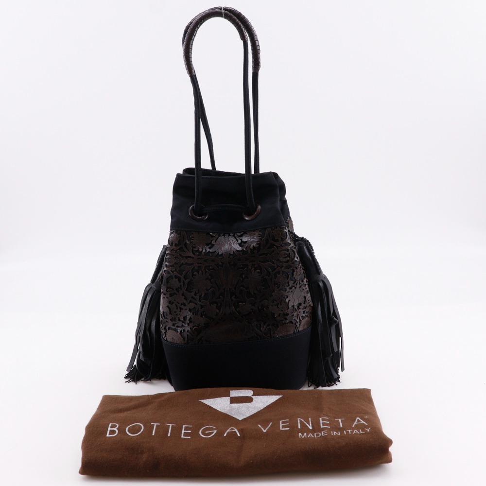 BOTTEGAVENETA Geldbörse Handtasche Perforiertes Leder Fransen Schwarz / Braun Satin/Leder Damen Gebraucht