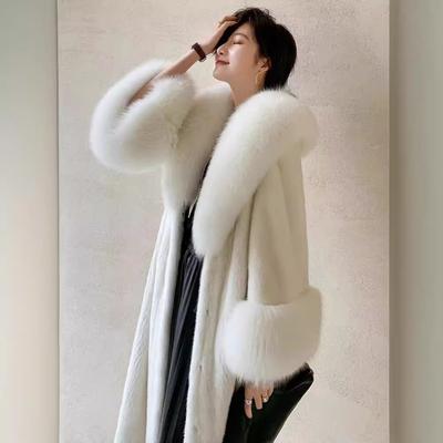 Mink Fur Coat Women's Mink Coat Long Mink Fur Coat Fox Fur Collar Plus Fat