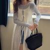 Korean Chic Lace See-Through Strappy Dress & Tie Cardigan - 2026 Spring/Summer Collection for Women