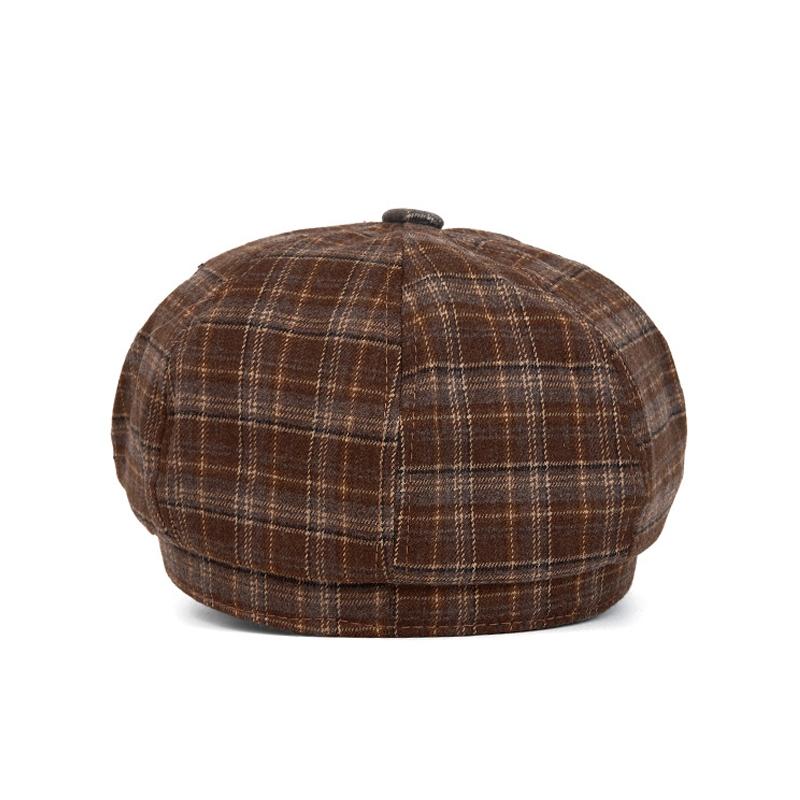 Vintage Plaid Beret Women's Autumn Winter Octagonal Cap Painter's Cap