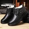 2025 Winter Genuine Leather Shoes Men Snow Boots Warm Plush Mens Ankle Botas Flat Non-slip Cotton Shoes Pure Black