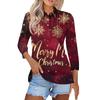 Women's Fashion Casual Lapel Short 3/4 Sleeve Christmas Print Shirt Women's Button Up Tops