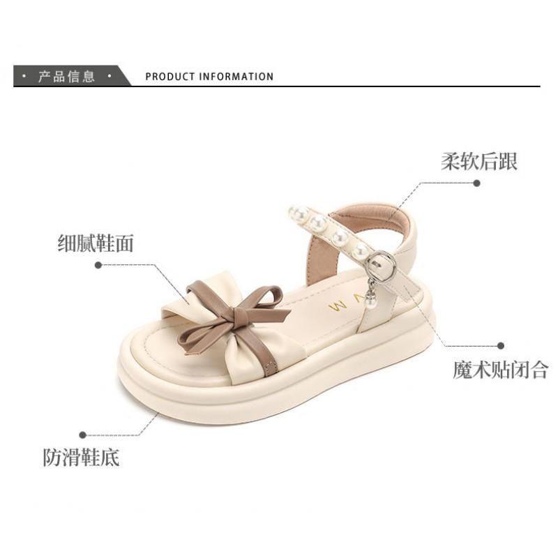 Girls Soft Sole Sandals With Bow Detail Toddlers Kids Non-Slip Rubber Princess Style Footwear