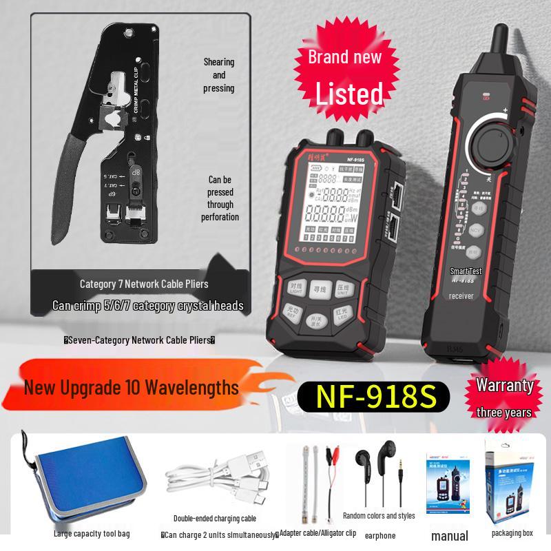 NF-918S Network Tester: Anti-Interference Ethernet Cable, PoE Line Tracker & Red Light Charging Pen