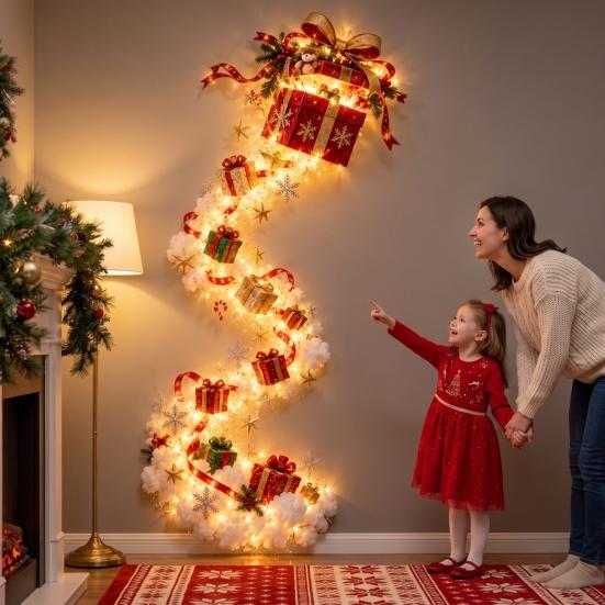 Sıcak Atmosfer Işıkları Noel Büyüsü İz Duvar Lambası, Tren Ağaç Yıldız LED Akışlı Tatil Dekorasyonu Beyaz Işıltı ile, Yaşam Alanı İçin Su Geçirmez