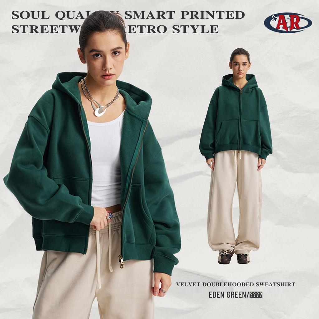 2025 Herbst/Winter Boxy Cropped Reißverschluss Kapuzen-Strickjacke: Unisex Lockerer Fleece-gefütterter Pullover mit tief angesetzten Schultern