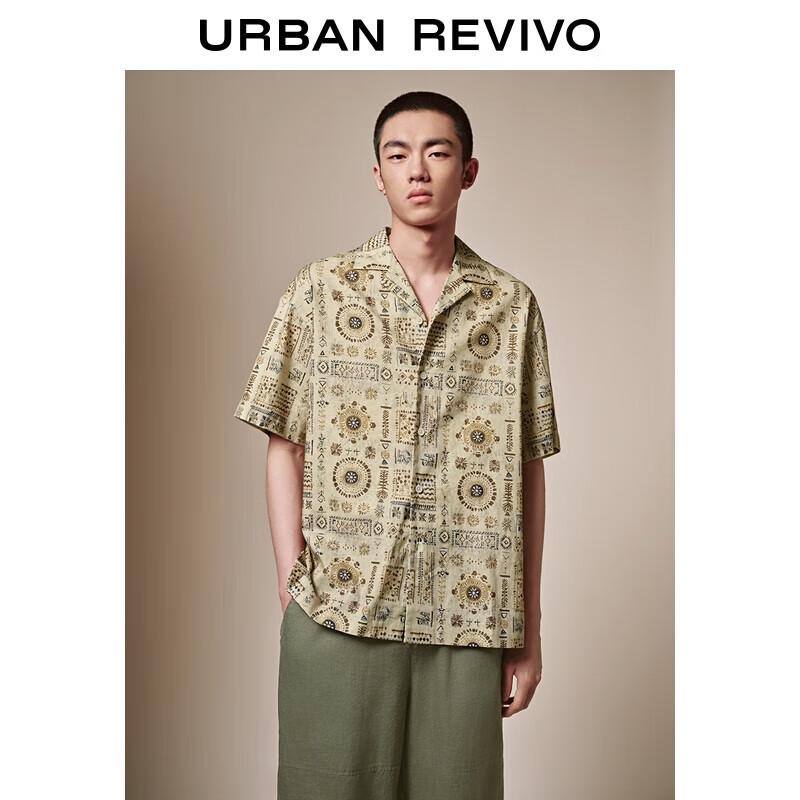 Men s Casual Printed Linen Short-Sleeve Shirt S