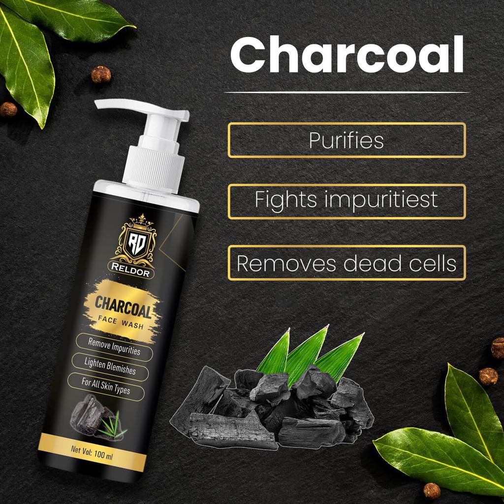 RELDOR Activated Charcoal Face Wash for Oil Control & Pollution Defense | Deep Cleansing Face Cleanser for Clear, Fresh Skin – 100g | HD-16