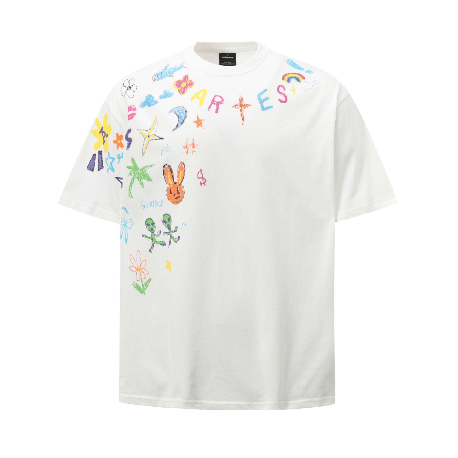 Летние мужские футболки Y2k Streetwear Футболки с граффити и принтом в виде мультфильмов Новые модные повседневные футболки с коротким рукавом и круглым вырезом для мужчин L белый