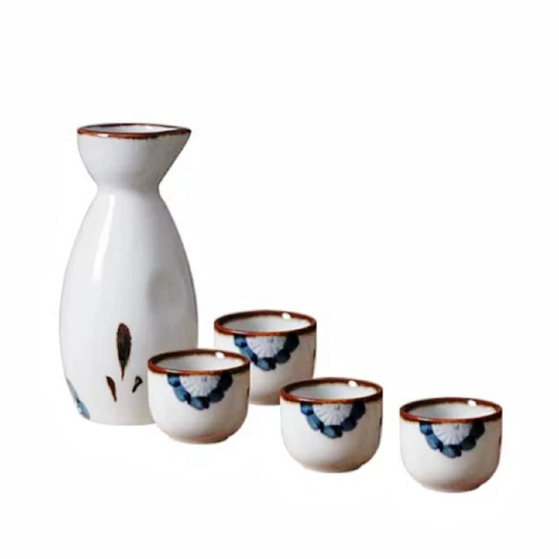 

250ml Ceramic Sake Set 1 Wine Pot 4 Cups Restaurant Home Liquor Divider Vintage Hip Flask Spirits Shochu Vodka Bar Set Gift