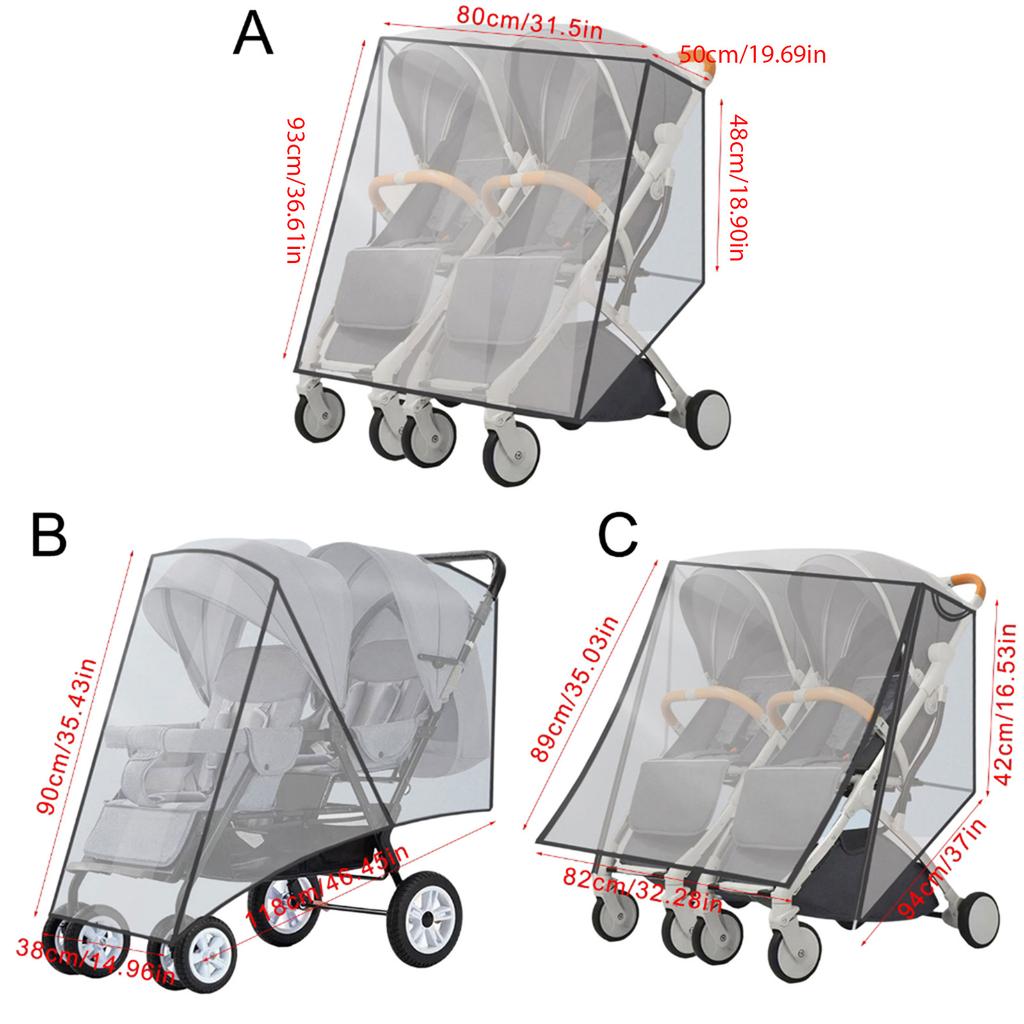 Twin Baby Strollers Raincoat Waterproof Full Wrap Case Protector Windproof Pram Cart Protective Sleeve for Outdoor Use