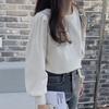 Spring Korean Style Loose Lantern Sleeve Sweatshirt - Women's Long Sleeve Solid Color T-Shirt