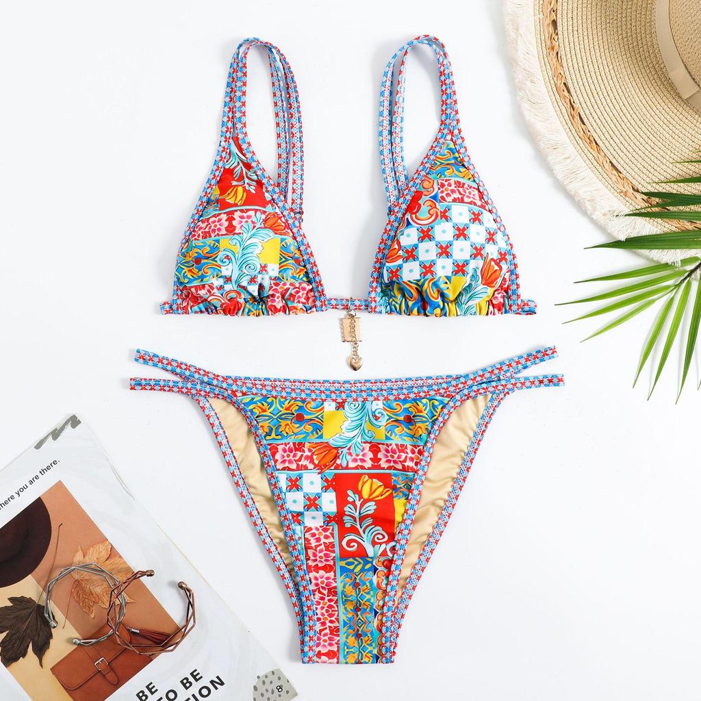 Jingfan 2026 Ethnic Style Split Bikini Swimsuit