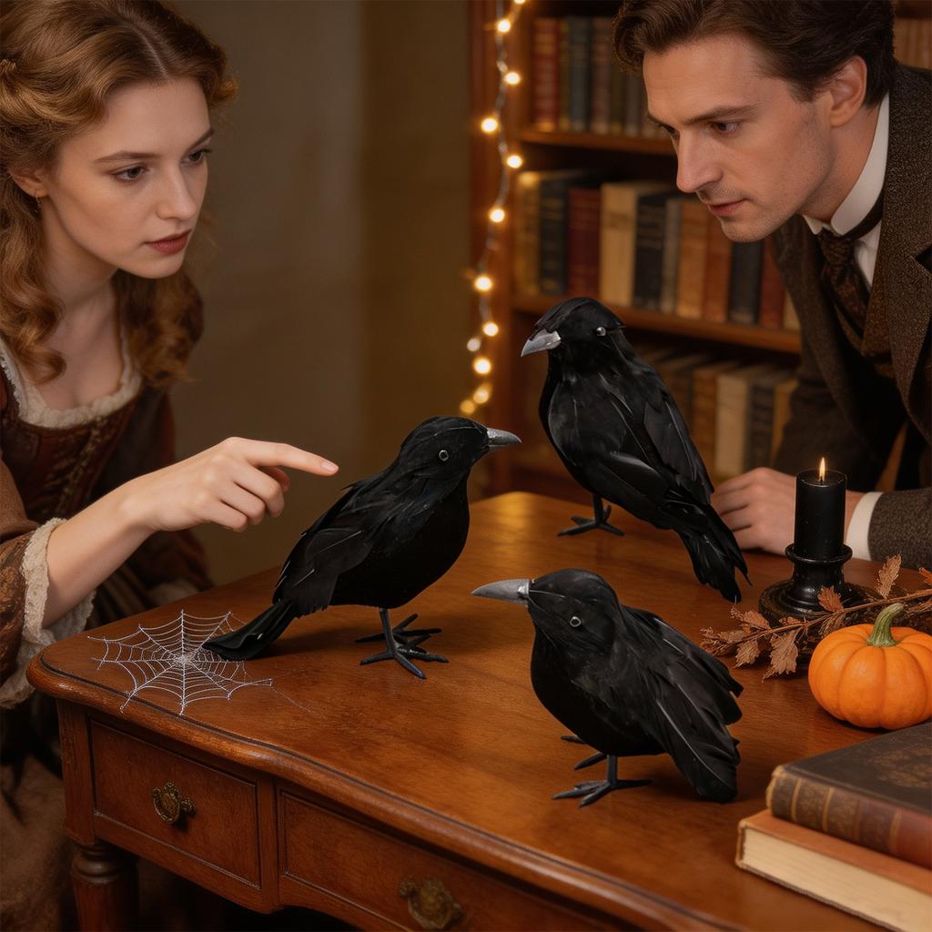 Black Artificial Feather Decoration for Halloween Party, House Scary Prop, Table Centerpiece and Hanging Decor
