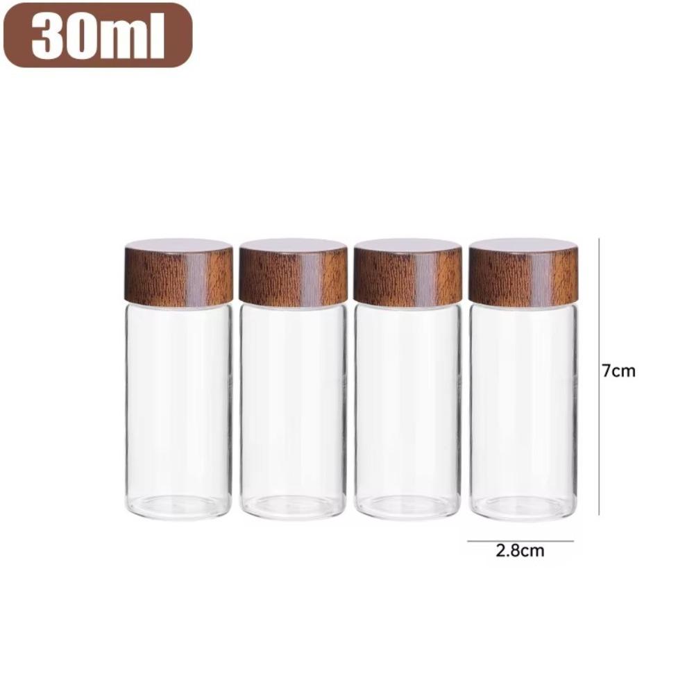 4pcs New 10/20/30ml Glass Bottle Wooden Lids Airtight Canisters Sealed Container Coffee Bean Glass Tube Kitchen