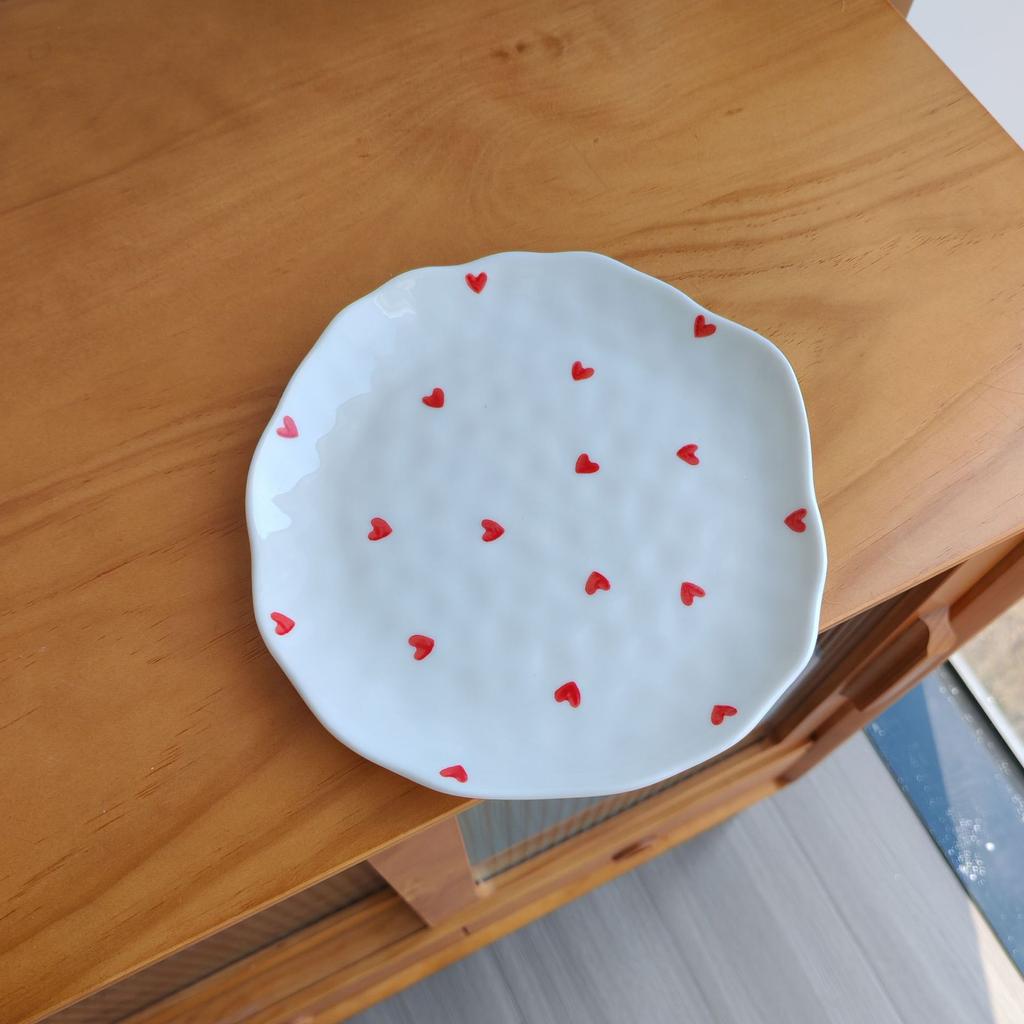 Ins style irregular floral ceramic plate handcrafted Korean underglaze dessert dish
