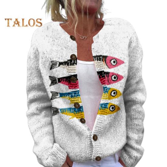 

Женский свитер, пальто, круглый вырез, длинный рукав, анималистичный принт, вязаная верхняя одежда, свободный крой, открытый спереди, кардиган L