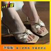 Black Cool Slippers 2025 Summer New Open-toe Wear with Sexy High Heels Half Slippers Rhinestone Women's Sandals