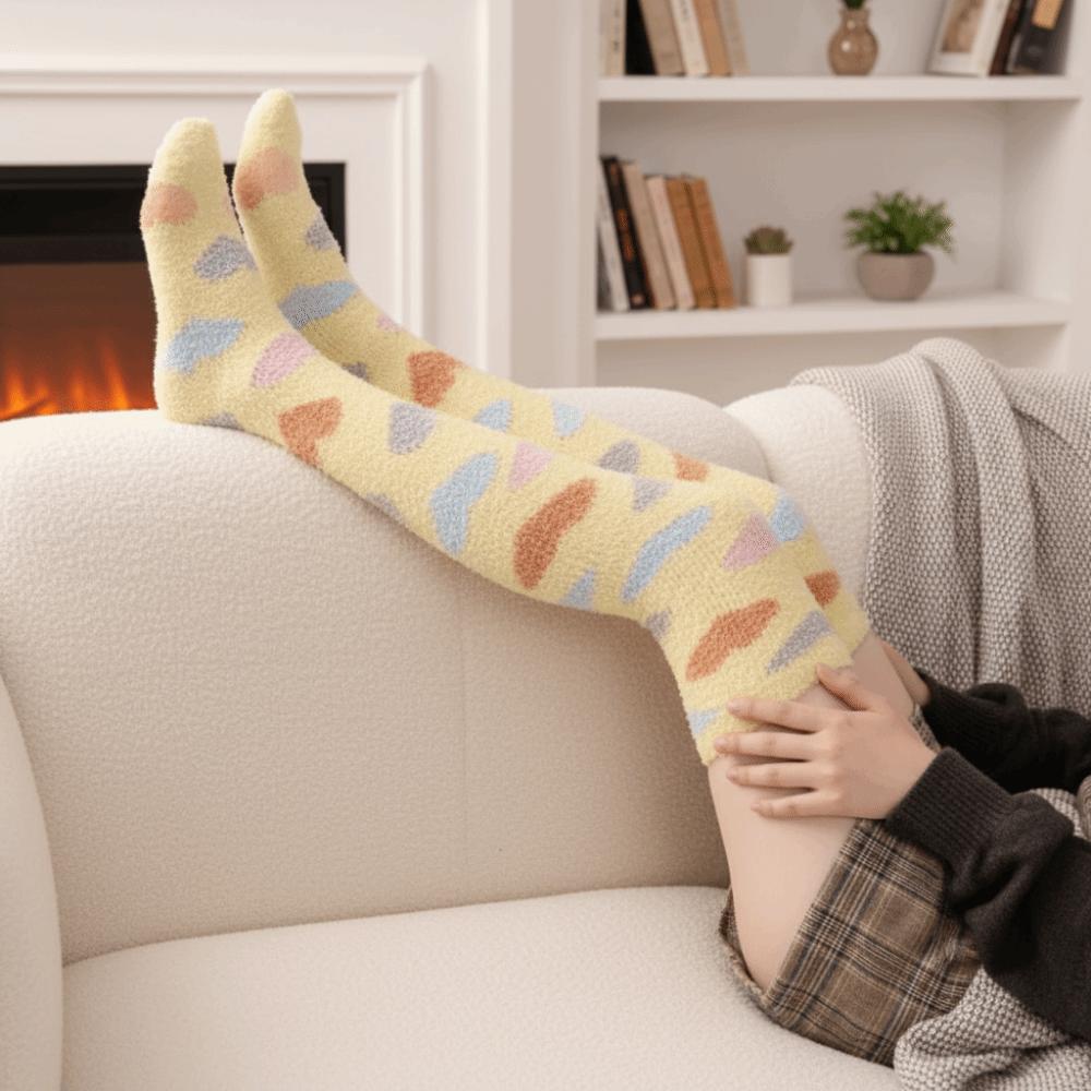 Heart Coral Fleece Stockings Thicken Warm Long Tube Socks Creative Floor Plush Stockings Autumn