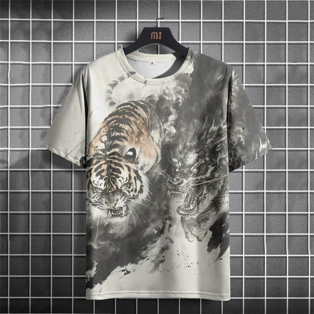 Full Print Animal Dragon Tiger Graphic T Shirt For Men Summer Short Sleeve 3d Print Men's T-Shirts