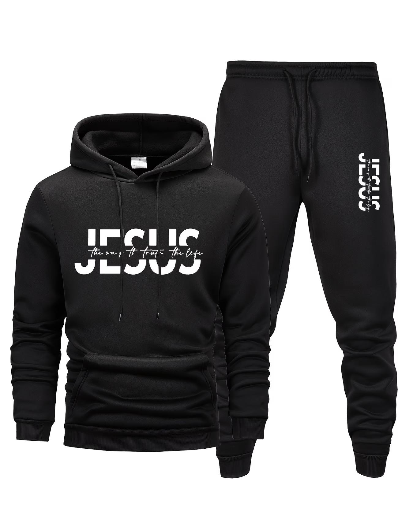 

Men s hooded sweatshirt with letter printed loose fit, jacket, long sleeved pants set S чёрный