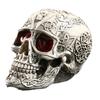 Halloween Skeleton Head Statue with LED Lights Novelty Resin Skeleton Head Figurine Haunted House Props Tabletop Desk Home Office Decor