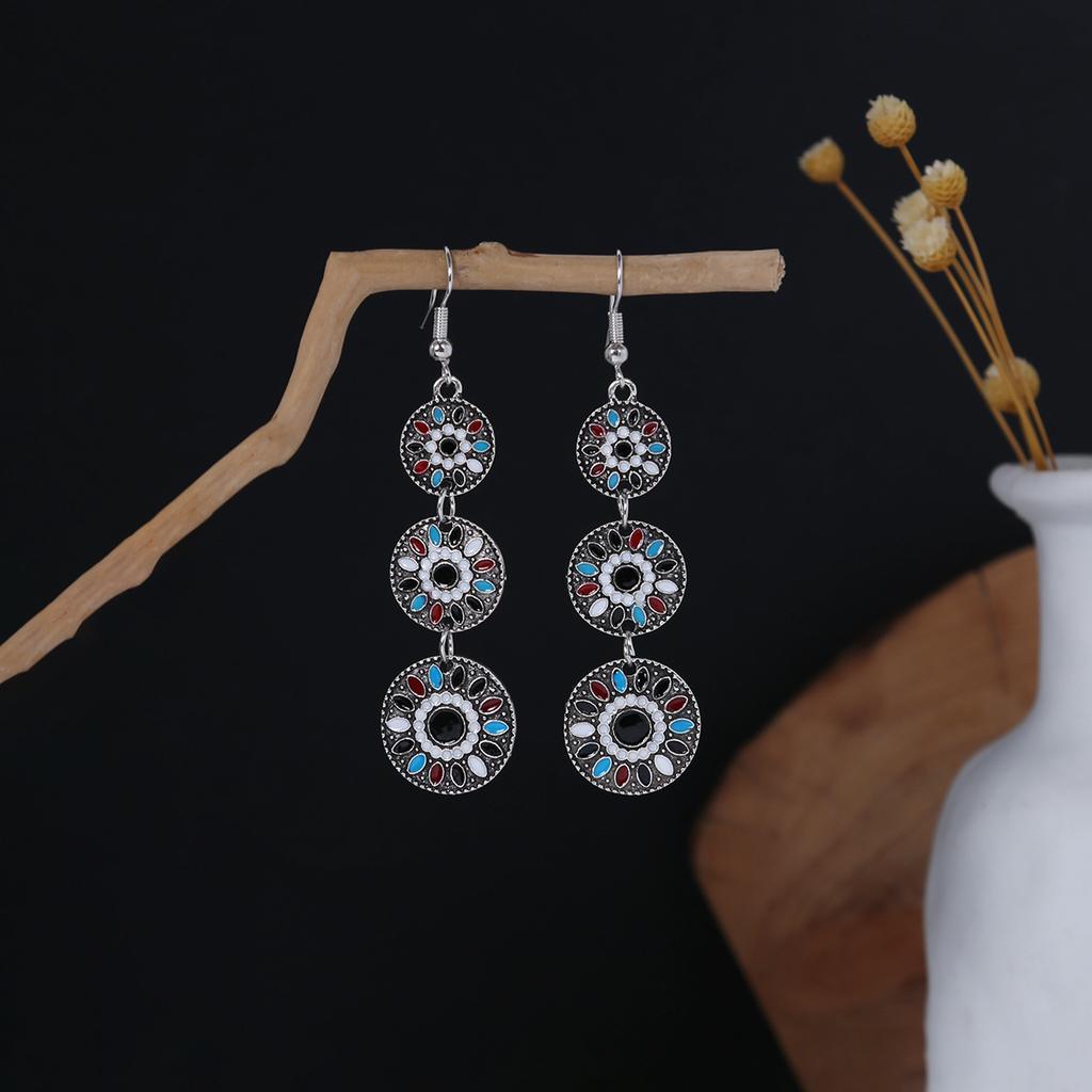 Bohemian Ethnic Style Oval Earrings, Retro Tourist Attractions Ethnic Minority Fringed Beaded Earrings