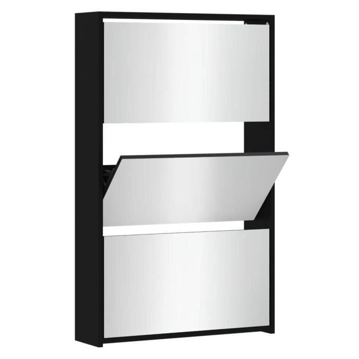 VidaXL Armoire à chaussures avec miroir 3 niveaux Noir 63x17x102,5 cm 342635