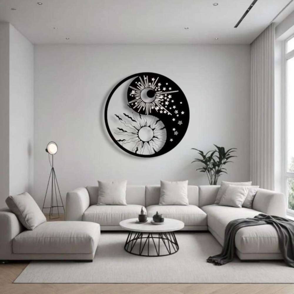 Metal Yin Yang Sun Moon Art Sculpture Home Decor