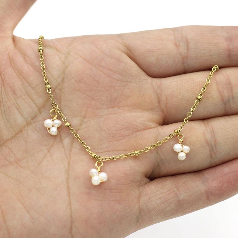 Freshwater Pearl Water Drop Pendant Bracelet in Gold-Plated Titanium Steel, Colorfast
