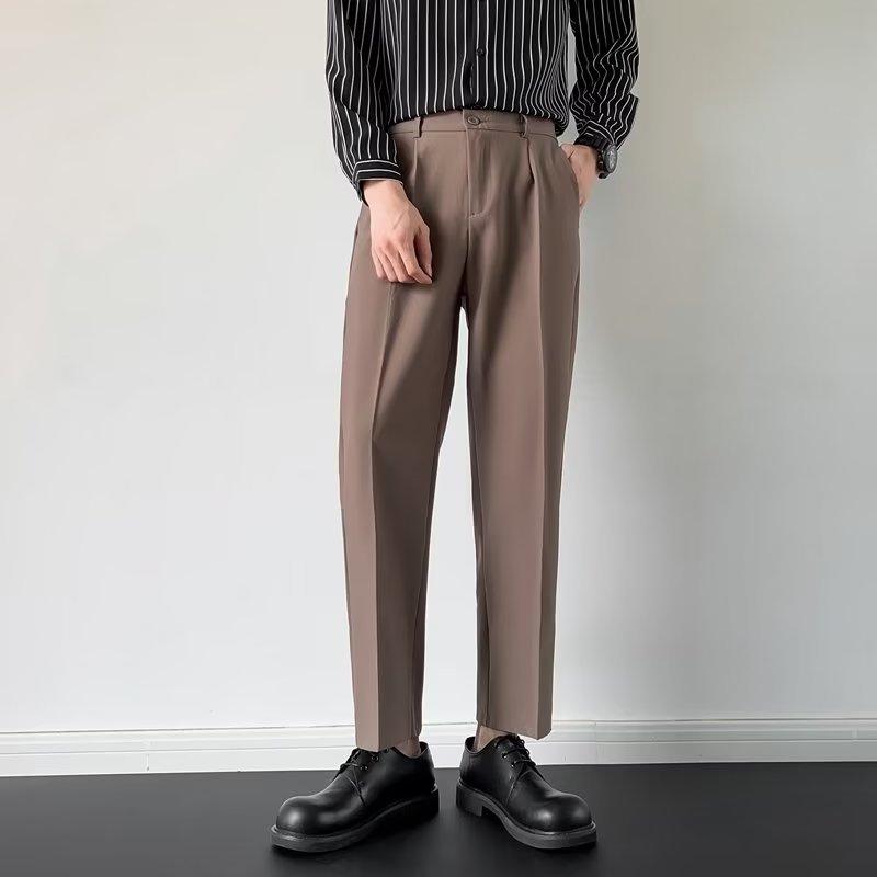 Light and mature pants men's autumn new ins trend loose and drape straight pants fashion solid color nine-point casual pants